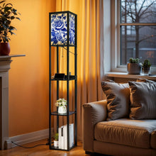 Load image into Gallery viewer, Floor Lamp with Shelves, Modern Dimmable Standing Lamp Floral Corner Display Bookshelf Lamp with 2 USB &amp; 1 Power Outlet for Living Room &amp; Bedroom