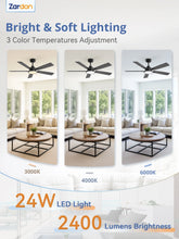 Load image into Gallery viewer, Zardon 52 in Black Ceiling Fan with LED Light and Remote, Downrod 6-Speed and Quiet Reversible DC Motor for Bedroom, Living Room, Indoor