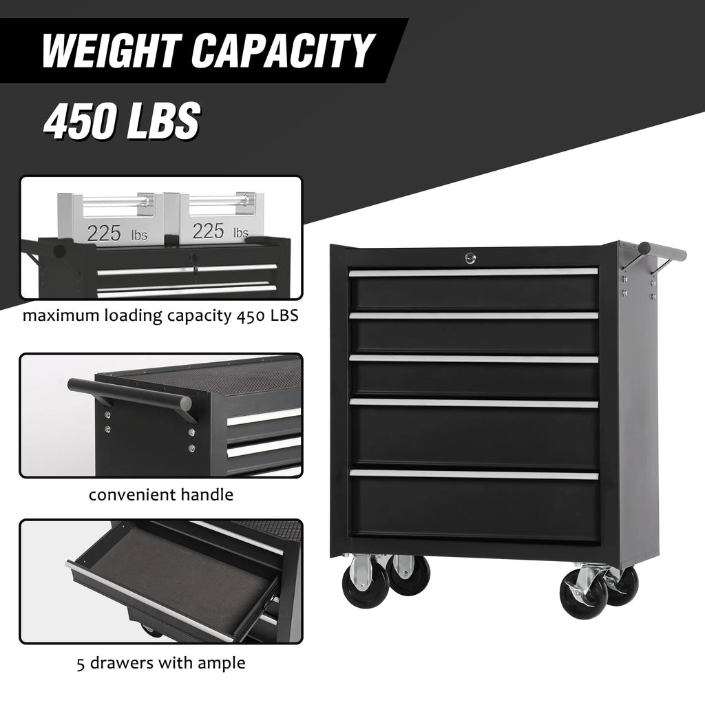5-Drawer Rolling Tool Chest Tool Storage Cabinet with Wheels Tool Organizer Box