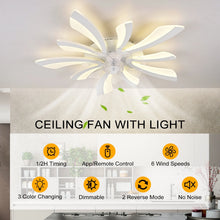 Load image into Gallery viewer, Garwarm Dimmable Ceiling Fan with Light and Remote Control, 27" Small Flush Mounted Ceiling Fan