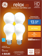 Load image into Gallery viewer, GE Relax 4-Pack 40 W Equivalent Dimmable Soft White A19 LED Light Fixture Light Bulbs