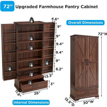 Load image into Gallery viewer, 72 - Inch Tall Farmhouse Kitchen Pantry Cabinet - Stylish Storage Cupboard