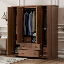 Load image into Gallery viewer, Freestanding 4 - Door Wardrobe Armoire with 2 Drawers and Hanging Rods for Clothes Storage