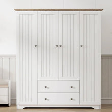 Load image into Gallery viewer, Freestanding 4 - Door Wardrobe Armoire with 2 Drawers and Hanging Rods for Clothes Storage