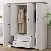 Load image into Gallery viewer, Freestanding 4 - Door Wardrobe Armoire with 2 Drawers and Hanging Rods for Clothes Storage