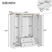 Load image into Gallery viewer, Freestanding 4 - Door Wardrobe Armoire with 2 Drawers and Hanging Rods for Clothes Storage