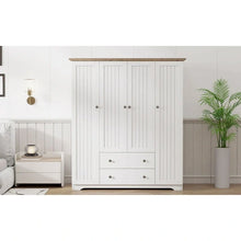 Load image into Gallery viewer, Freestanding 4 - Door Wardrobe Armoire with 2 Drawers and Hanging Rods for Clothes Storage