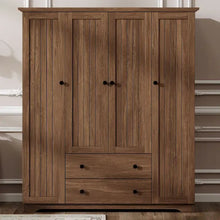 Load image into Gallery viewer, Freestanding 4 - Door Wardrobe Armoire with 2 Drawers and Hanging Rods for Clothes Storage