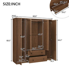 Load image into Gallery viewer, Freestanding 4 - Door Wardrobe Armoire with 2 Drawers and Hanging Rods for Clothes Storage