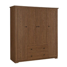 Load image into Gallery viewer, Freestanding 4 - Door Wardrobe Armoire with 2 Drawers and Hanging Rods for Clothes Storage