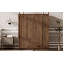Load image into Gallery viewer, Freestanding 4 - Door Wardrobe Armoire with 2 Drawers and Hanging Rods for Clothes Storage