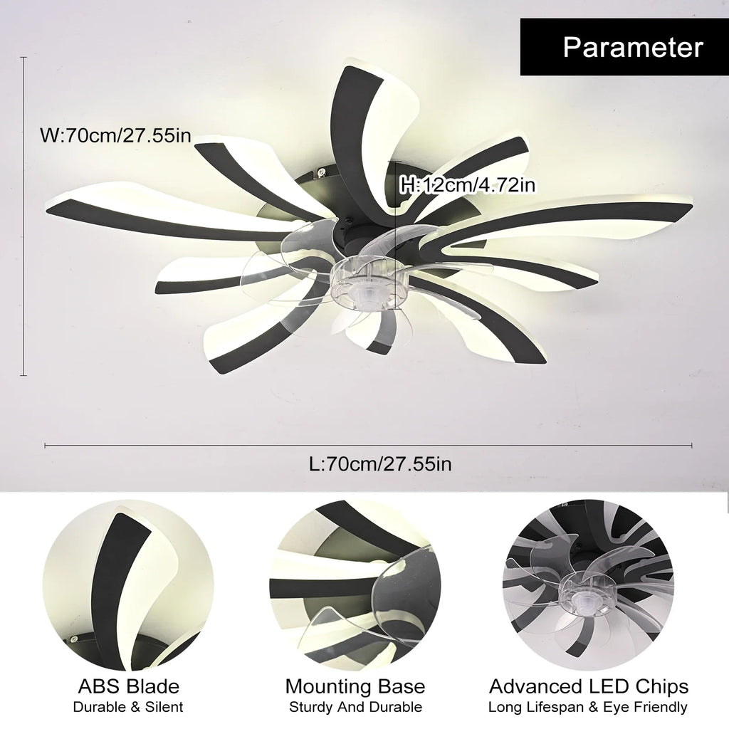 Garwarm Dimmable Ceiling Fan with Light and Remote Control, 27" Small Flush Mounted Ceiling Fan