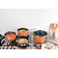 Load image into Gallery viewer, StackMaster 21-Piece Aluminum Cast Textured Ceramic Nonstick Cookware and Bakeware Set with Utensils