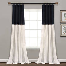 Load image into Gallery viewer, Lush Decor Linen Button Single Panel Window Curtain - 84"L x 40"W - Black &amp; White
