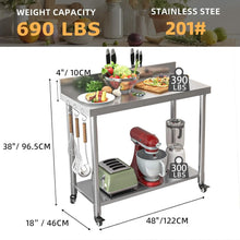 Load image into Gallery viewer, AECOJOY Stainless Steel Table with Backsplash 48"x18" Prep Tables for Commercial Kitchen