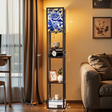 Load image into Gallery viewer, Floor Lamp with Shelves, Modern Dimmable Standing Lamp Floral Corner Display Bookshelf Lamp with 2 USB &amp; 1 Power Outlet for Living Room &amp; Bedroom