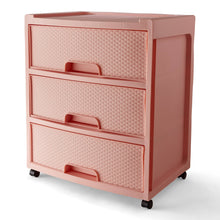 Load image into Gallery viewer, Mainstays 3 Drawer Wide Diamond Pearl Blush Plastic Storage Cart with Wheels