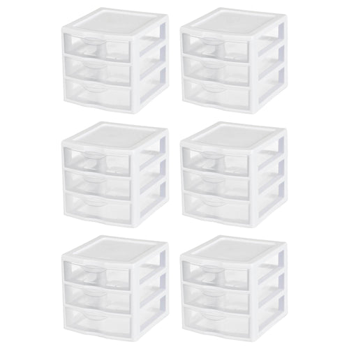 6 Sterilite 20738006 Small Compact Countertop 3 Drawer Desktop Storage Unit