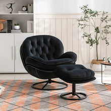 Load image into Gallery viewer, Velvet Swivel Accent Chair with Ottoman, Modern Chaise Lounge Chair with Metal Frame and Footstool, Comfy Armchair Reading Chair