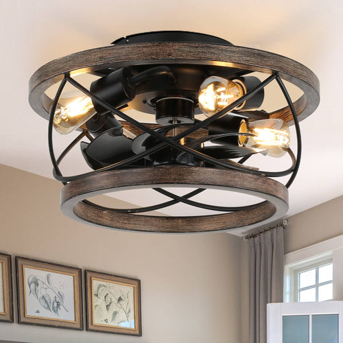 Oaks Aura Farmhouse 5-Light Cage Rustic Wood Chandelier, Adjustable Industrial Pendant Ceiling Light for Kitchen Dining Room