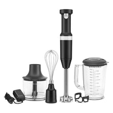 Load image into Gallery viewer, KitchenAid Cordless Variable Speed Black Matte Hand Blender with Chopper and Whisk Attachment