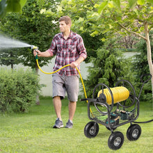Load image into Gallery viewer, Portable Garden Hose Reel Cart Holds 300FT of 5/8" Large Capacity, Heavy - Duty Metal Hose Cart with 4 Wheels &amp; Storage Basket for Lawn Yard