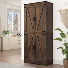 Load image into Gallery viewer, 71" Tall Farmhouse Kitchen Pantry Cabinet, 5 Layers Storage Cabinet with Adjustable Shelves, Farmhouse Pantry Cabinet with 4 Barn Doors