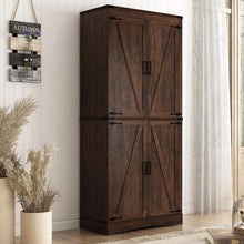 Load image into Gallery viewer, 71" Tall Farmhouse Kitchen Pantry Cabinet, 5 Layers Storage Cabinet with Adjustable Shelves, Farmhouse Pantry Cabinet with 4 Barn Doors