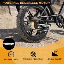 Load image into Gallery viewer, Movcan V30 Electric Bike for Adult, 1000W 20" Fat Tire 48V 15.6AH Removable Battery, 28MPH 7-Speed Disc Brake Off - Road Mountain Ebike UL2849