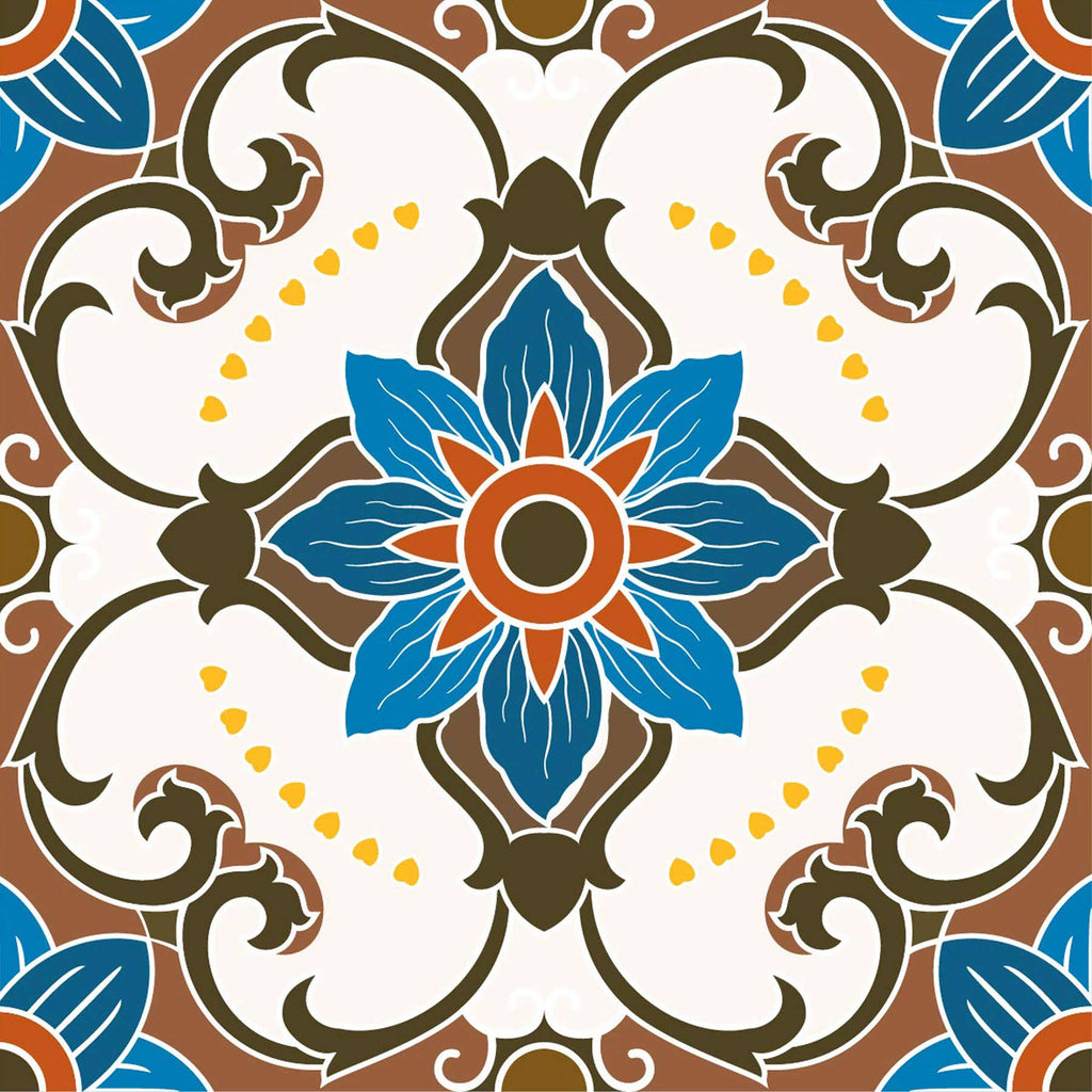 Poromoro Spanish Portuguese Azulejo Style Peel and Stick Backsplash Tile Stickers Set of 16 Pcs (5.9, 54)