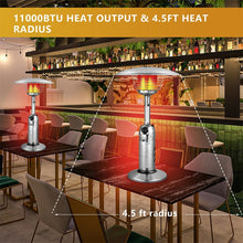 Load image into Gallery viewer, 11,000 BTU Tabletop Propane Patio Heater, Portable Stainless Steel Outdoor Heater with Adjustable Flame &amp; Tip - Over Protection