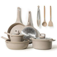 Load image into Gallery viewer, Carote Nonstick Pots and Pans Set, 10 Pcs Non Stick Cookware Set, Induction Stone Cookware Kitchen Cooking Set (Taupe Granite)