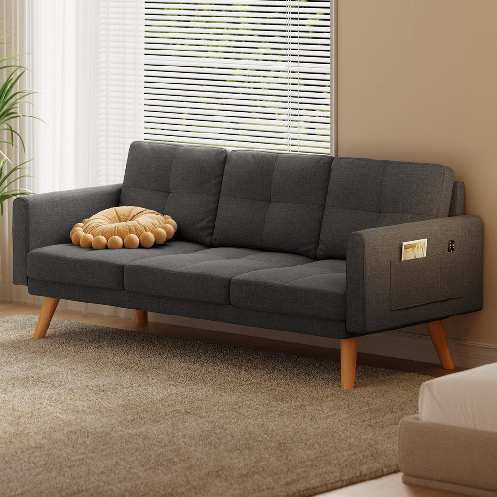 Bedroom Furniture Set Includes Queen Bed Frame, 4 Drawer Dresser Set of 2 & 3 Seat Futon Sofa Modern Storage Solution for Stylish Home Decor
