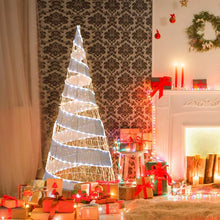 Load image into Gallery viewer, 5 FT Pre - lit Christmas Cone Tree, Artificial Spiral Conic Tree with 300 Warm White &amp; 250 Cold White LED Lights, Xmas Holiday Decor for Home Party
