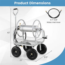 Load image into Gallery viewer, Portable Garden Hose Reel Cart Holds 300FT of 5/8" Large Capacity, Heavy - Duty Metal Hose Cart with 4 Wheels &amp; Storage Basket for Lawn Yard