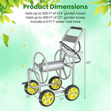 Load image into Gallery viewer, Heavy Duty Metal Garden Hose Reel Cart Holds 300FT of 5/8" Hose with 4 Wheels &amp; Storage Basket, Portable Water Hose Organizer for Yard Lawn