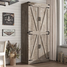 Load image into Gallery viewer, 71" Tall Farmhouse Kitchen Pantry Cabinet, 5 Layers Storage Cabinet with Adjustable Shelves, Farmhouse Pantry Cabinet with 4 Barn Doors