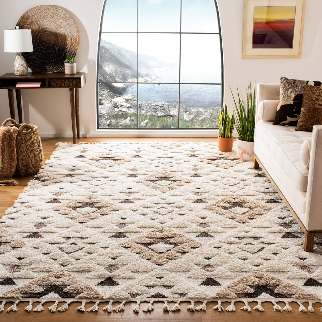 Safavieh Moroccan Tassel Shag Ivory/Brown 4 ft. x 6 ft. Area Rug