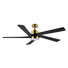 Load image into Gallery viewer, WINGBO 54 DC Ceiling Fan with Lights and Remote Control, 5 Reversible Carved Wood Blades Brass/Black