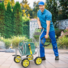Load image into Gallery viewer, Heavy Duty Metal Garden Hose Reel Cart Holds 300FT of 5/8" Hose with 4 Wheels &amp; Storage Basket, Portable Water Hose Organizer for Yard Lawn