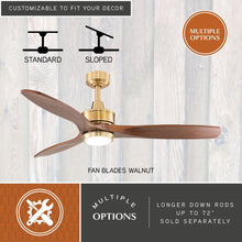 Load image into Gallery viewer, Vaxcel Curtiss Satin Brass Mid - Century Modern MCM Wood Propeller Ceiling Fan with LED Light Kit and Remote