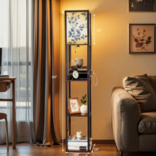 Load image into Gallery viewer, Floor Lamp with Shelves, Modern Dimmable Standing Lamp Floral Corner Display Bookshelf Lamp with 2 USB &amp; 1 Power Outlet for Living Room &amp; Bedroom