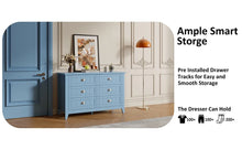 Load image into Gallery viewer, 6 Drawer Dresser, Light Blue Elegant Chest of Drawers, Large Cabinet with Storage, Rustic Wood Chest of Drawers for Bedroom, Living Room, Hallway