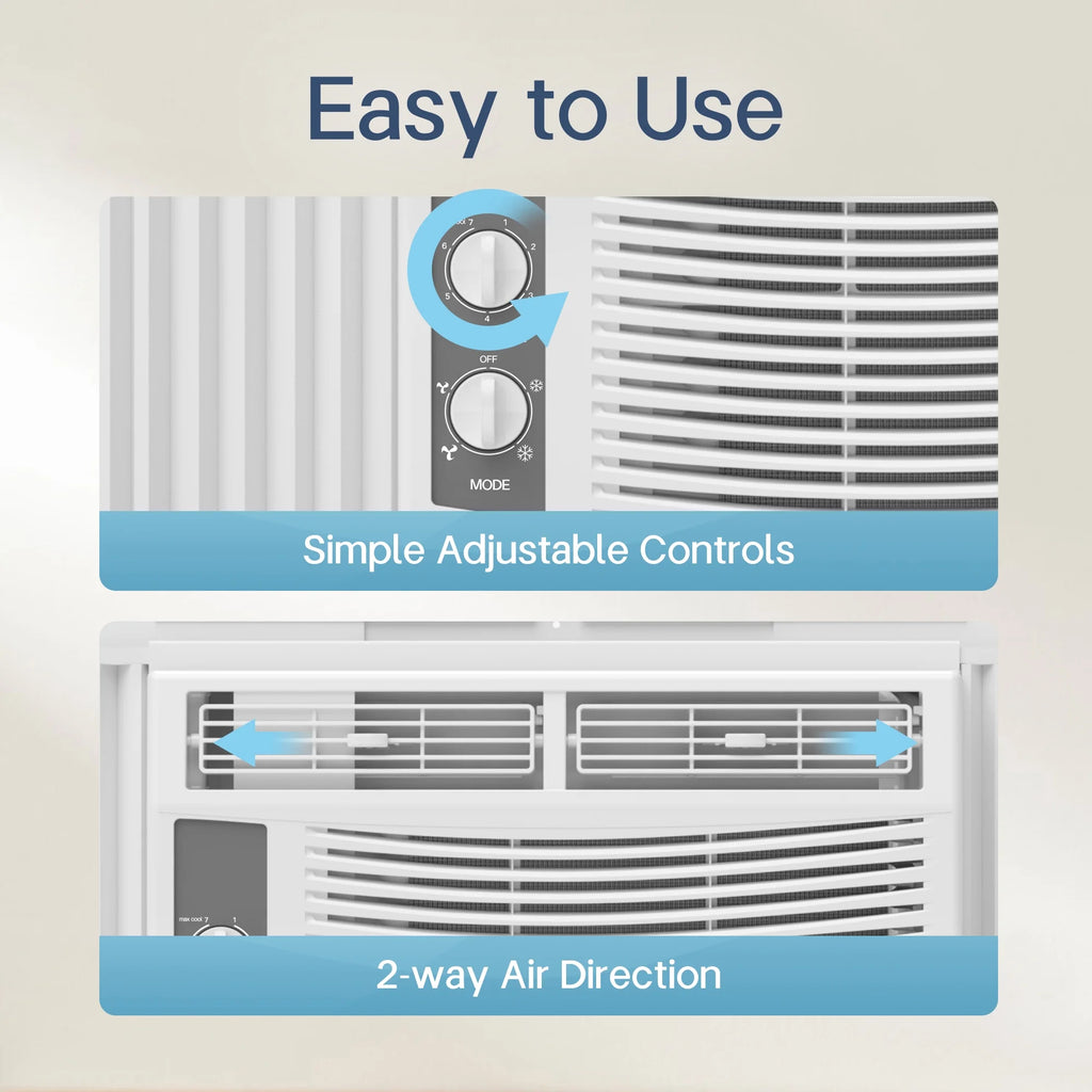 5000 BTU Window Air Conditioner Easy Cool - Capable of Cooling up to 150 Sq Ft. 2 Fan Speeds, 4 - Way Air Direction, Mechanical Control, Filter
