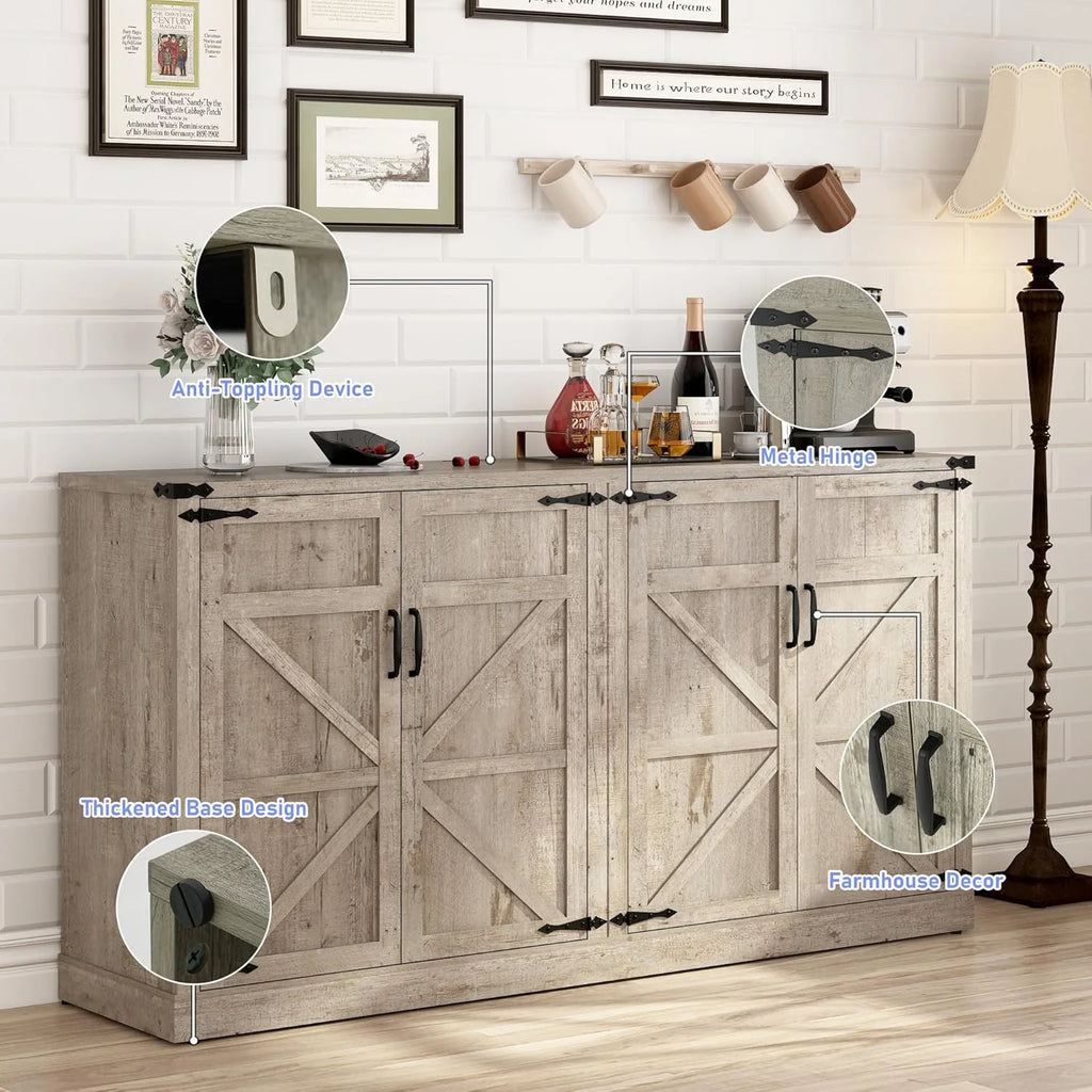 71" Tall Farmhouse Kitchen Pantry Cabinet, 5 Layers Storage Cabinet with Adjustable Shelves, Farmhouse Pantry Cabinet with 4 Barn Doors