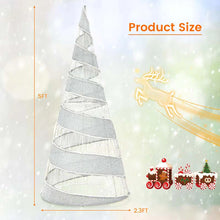 Load image into Gallery viewer, 5 FT Pre - lit Christmas Cone Tree, Artificial Spiral Conic Tree with 300 Warm White &amp; 250 Cold White LED Lights, Xmas Holiday Decor for Home Party