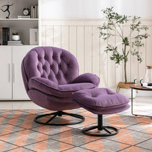 Load image into Gallery viewer, Velvet Swivel Accent Chair with Ottoman, Modern Chaise Lounge Chair with Metal Frame and Footstool, Comfy Armchair Reading Chair