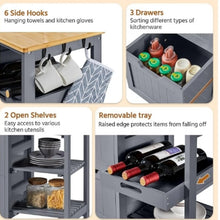 Load image into Gallery viewer, Kitchen Island Cart on Wheels with Storage, Solid Wood Top, 3 Drawers and Removable Shelves, Rolling Utility Cart, Dark Gray