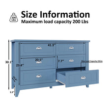 Load image into Gallery viewer, 6 Drawer Dresser, Light Blue Elegant Chest of Drawers, Large Cabinet with Storage, Rustic Wood Chest of Drawers for Bedroom, Living Room, Hallway