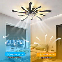 Load image into Gallery viewer, Garwarm Dimmable Ceiling Fan with Light and Remote Control, 27" Small Flush Mounted Ceiling Fan